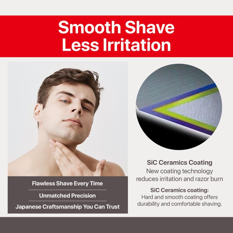 Feather - F3 Razor Blades Refills - Wavy Guard with SiC Ceramic Technology for Smooth Shave - Reduces Irritation and Razor Burns - 8 Pack - Image 4